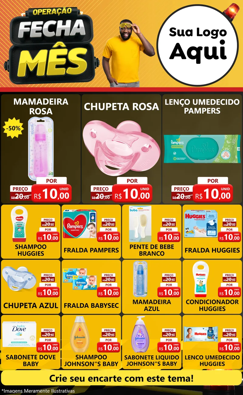 Modelo de Encarte para Encarte Grande com o tema Operação Fecha Mês para Bebês
