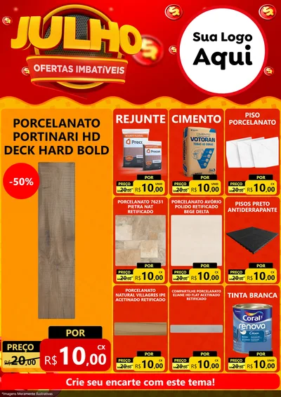 Modelo de Encarte para Encarte A4 Vertical com o tema Julho Ofertas Imbatíveis para Pisos e revestimentos