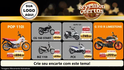 Modelo de TV para TV Horizontal com o tema Réveillon de Ofertas para Concessionaria de Motos