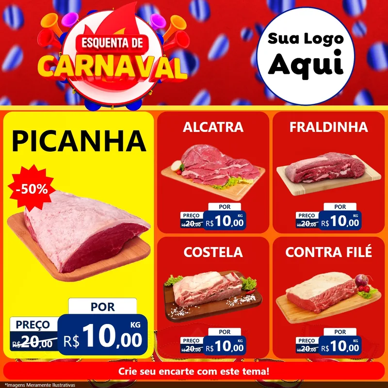 Modelo de Rede Social para Feed Facebook com o tema Esquenta de Carnaval para Açougue