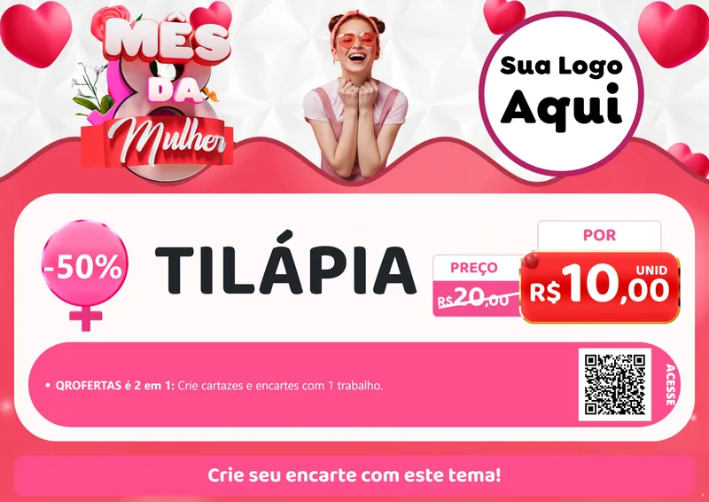 Modelo de Cartaz para Cartaz A4 Horizontal com o tema Mês da Mulher para Peixaria