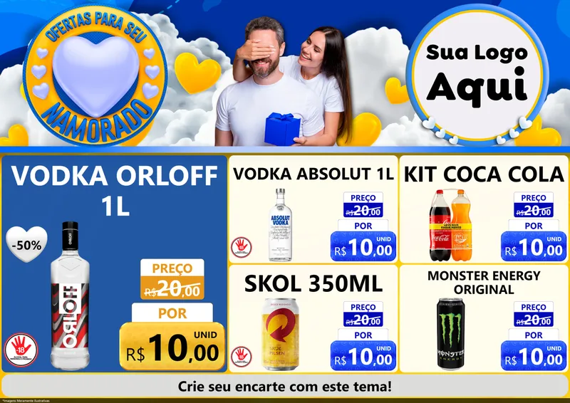 Modelo de Encarte para Encarte A4 Horizontal com o tema Ofertas Para Seu Namorado para Distribuidora de bebidas