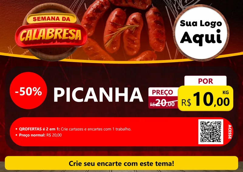 Modelo de Cartaz para Cartaz A4 Horizontal com o tema Semana da Calabresa para Açougue