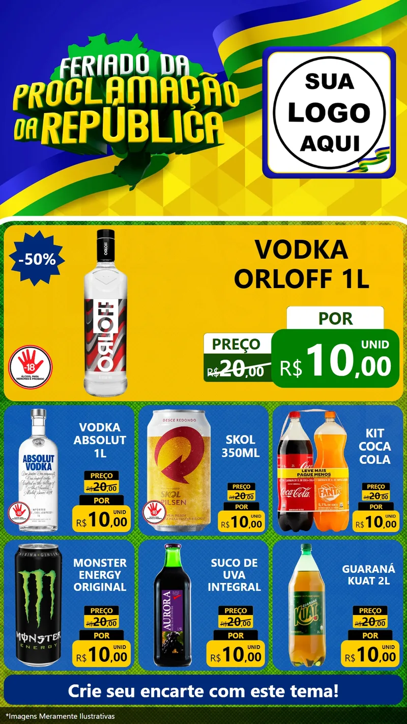Modelo de Rede Social para Stories com o tema Feriado da Proclamação da República para Distribuidora de bebidas