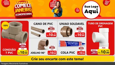 Modelo de TV para TV Horizontal com o tema Comece Janeiro Economizando para Tubos e conexões