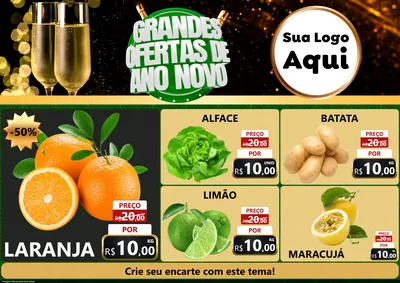 Modelo de Encarte para Encarte A4 Horizontal com o tema Grandes Ofertas de Ano Novo para Hortifrúti