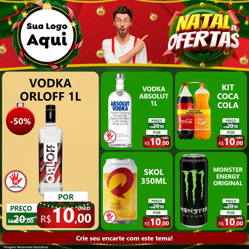 Modelo de Rede Social para Feed Facebook com o tema Natal de Ofertas para Distribuidora de bebidas