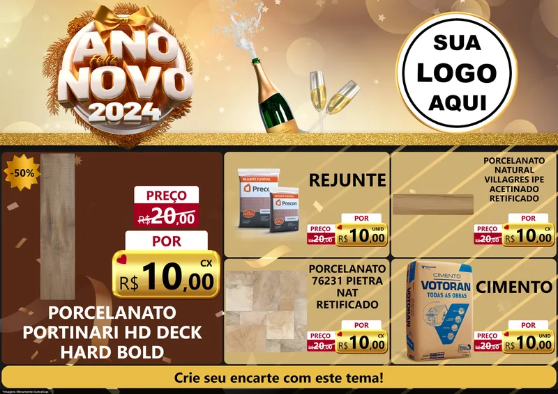 Modelo de Encarte para Encarte A4 Horizontal com o tema Feliz Ano Novo 2027 para Pisos e revestimentos