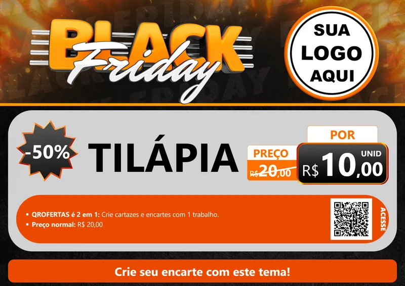 Modelo de Cartaz para Cartaz A4 Horizontal com o tema Black Friday para Peixaria