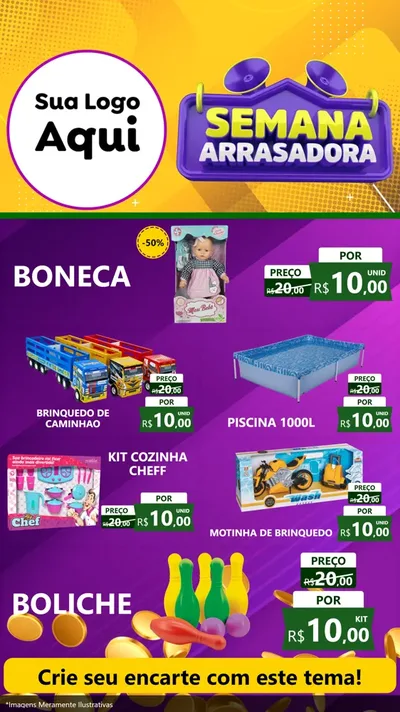 Modelo de TV para TV Vertical com o tema Semana Arrasadora para Brinquedos