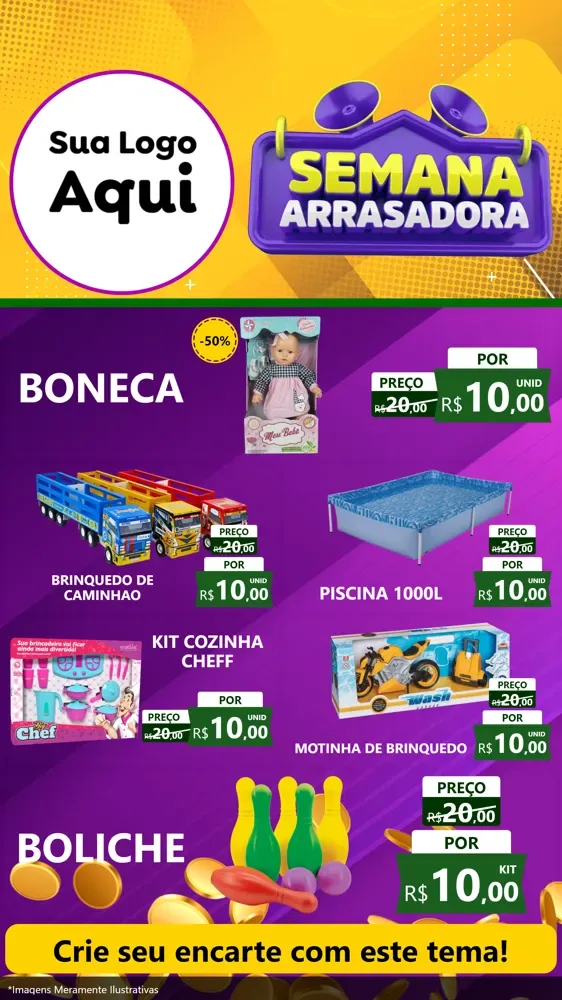 Modelo de TV para TV Vertical com o tema Semana Arrasadora para Brinquedos