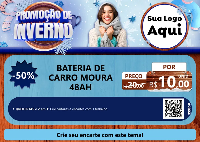 Modelo de Cartaz para Cartaz A4 Horizontal com o tema Promoção de Inverno para Baterias Elétricas