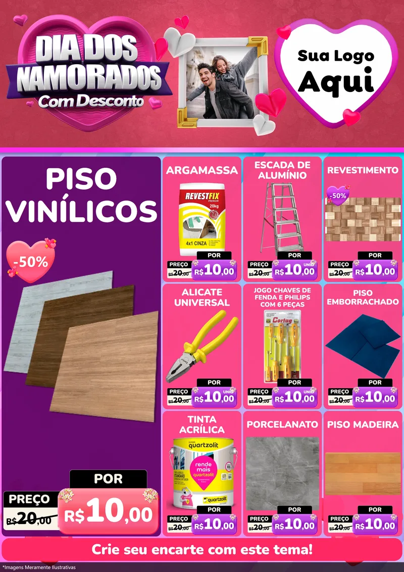 Modelo de Encarte para Encarte A4 Vertical com o tema Dia Dos Namorados Com Desconto para Material para Construção