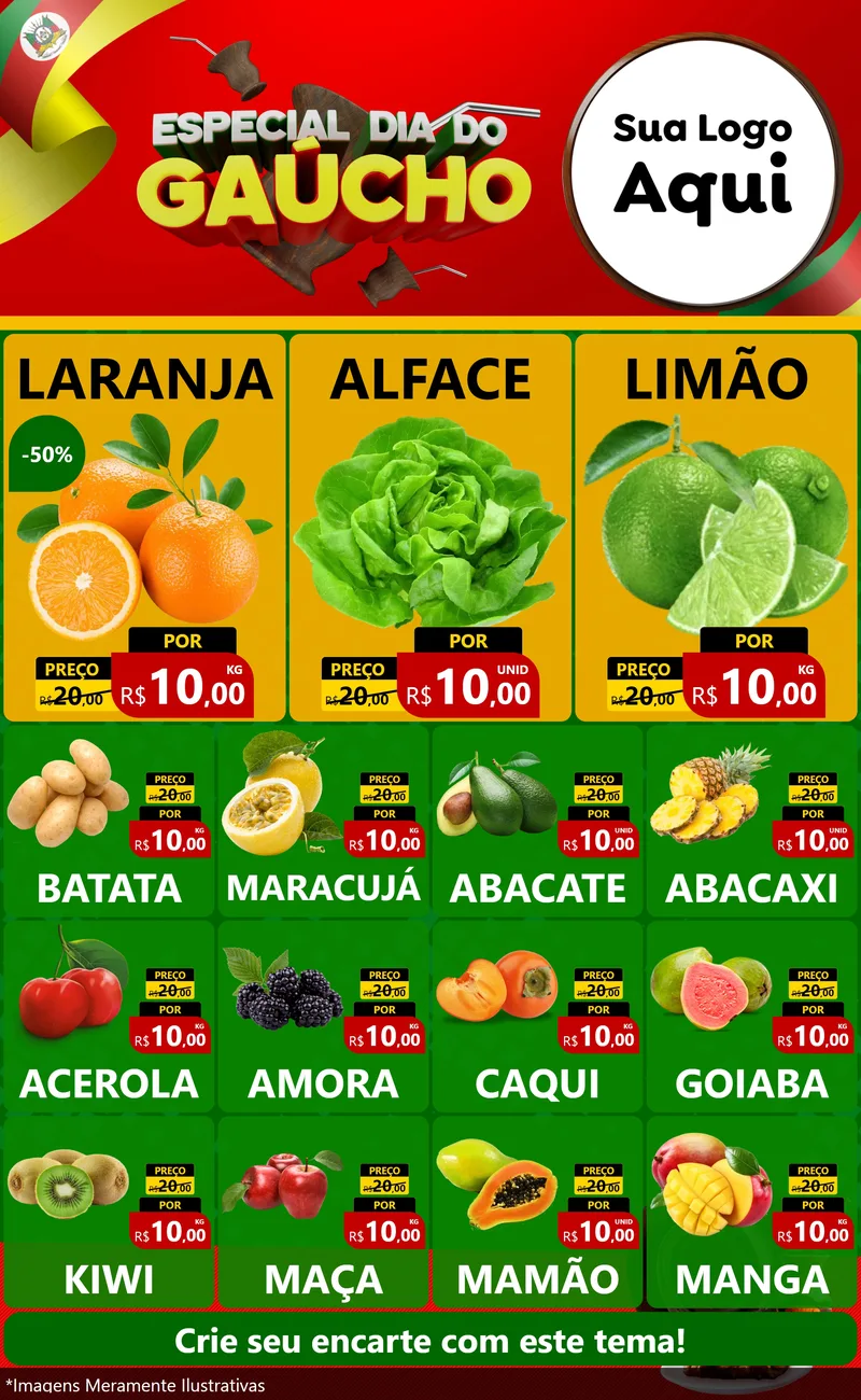 Modelo de Encarte para Encarte Grande com o tema Especial Dia do Gaúcho para Hortifrúti