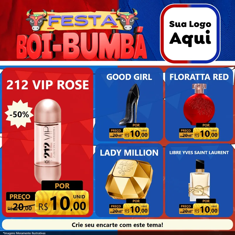 Modelo de Rede Social para Feed Facebook com o tema Festa Boi Bumbá para Perfumes