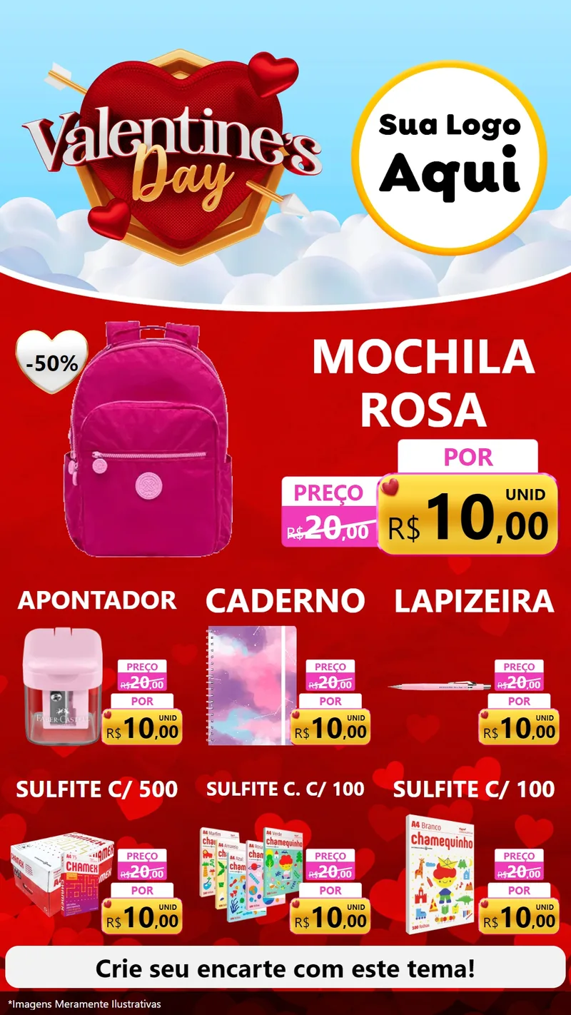 Modelo de Rede Social para Stories com o tema Valentine's Day para Papelaria