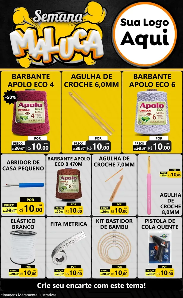 Modelo de Encarte para Encarte Grande com o tema Semana Maluca para Armarinho e Aviamentos