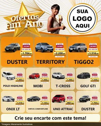 Modelo de Rede Social para Feed Instagram com o tema Ofertas Fim de Ano para Concessionaria de Carros