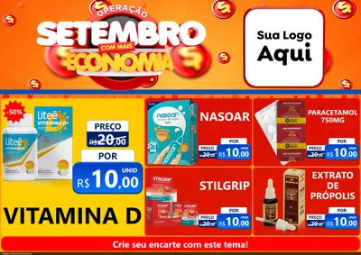 Modelo de Encarte para Encarte A4 Horizontal com o tema Operação Setembro Com Muita Economia para Farmácia