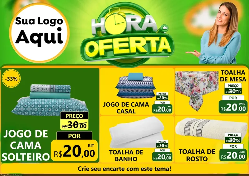 Modelo de Encarte para Encarte A4 Horizontal com o tema Hora da Oferta para Cama, Mesa e Banho