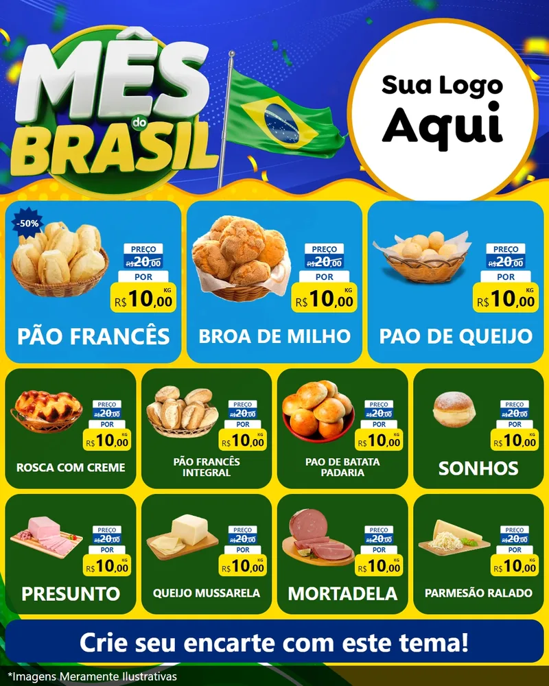 Modelo de Rede Social para Feed Instagram com o tema Mês do Brasil para Padaria