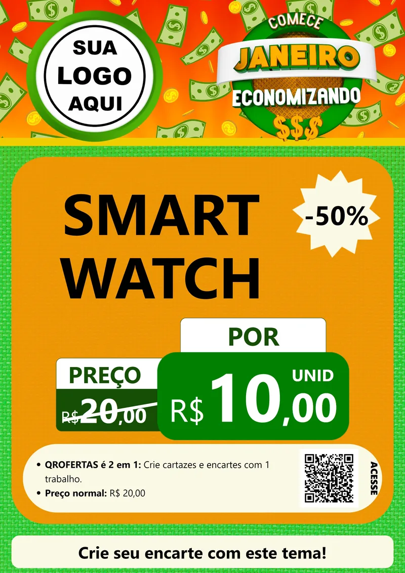 Modelo de Cartaz para Cartaz A4 Vertical com o tema Comece Janeiro Economizando para Informática