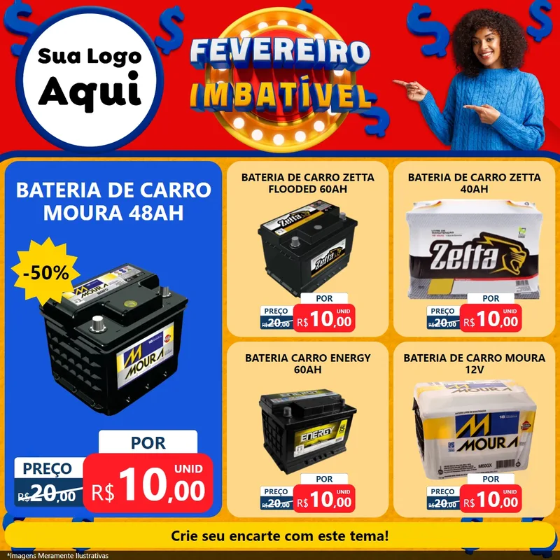 Modelo de Rede Social para Feed Facebook com o tema Fevereiro Imbatível para Baterias Elétricas