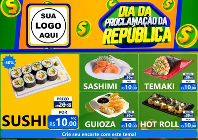 Modelo de Encarte para Encarte A4 Horizontal com o tema Dia Da Proclamação da República para Comida japonesa