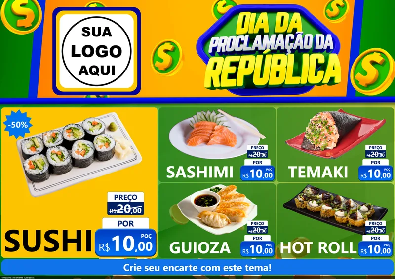 Modelo de Encarte para Encarte A4 Horizontal com o tema Dia Da Proclamação da República para Comida japonesa