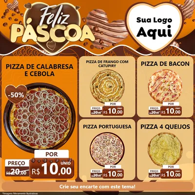 Modelo de Rede Social para Feed Facebook com o tema Feliz Páscoa para Pizzaria