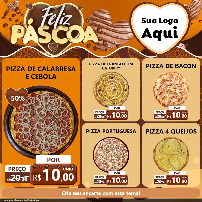Modelo de Rede Social para Feed Facebook com o tema Feliz Páscoa para Pizzaria