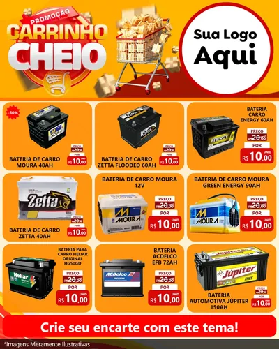 Modelo de Rede Social para Feed Instagram com o tema Promoção carrinho cheio para Baterias Elétricas