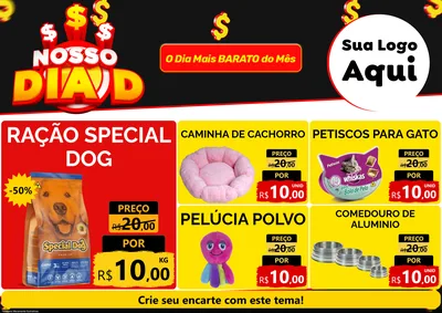 Modelo de Encarte para Encarte A4 Horizontal com o tema Nosso Dia D para Pet Shop