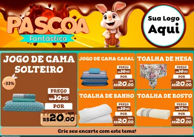 Modelo de Encarte para Encarte A4 Horizontal com o tema Páscoa Fantástica para Cama, Mesa e Banho