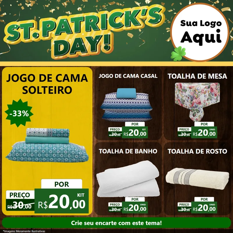 Modelo de Rede Social para Feed Facebook com o tema St Patriks Day para Cama, Mesa e Banho