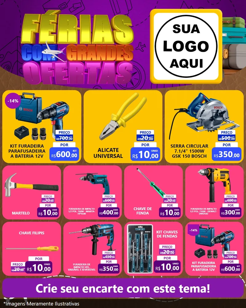 Modelo de Rede Social para Feed Instagram com o tema Férias com Grandes Ofertas para Maquinas e Ferramentas