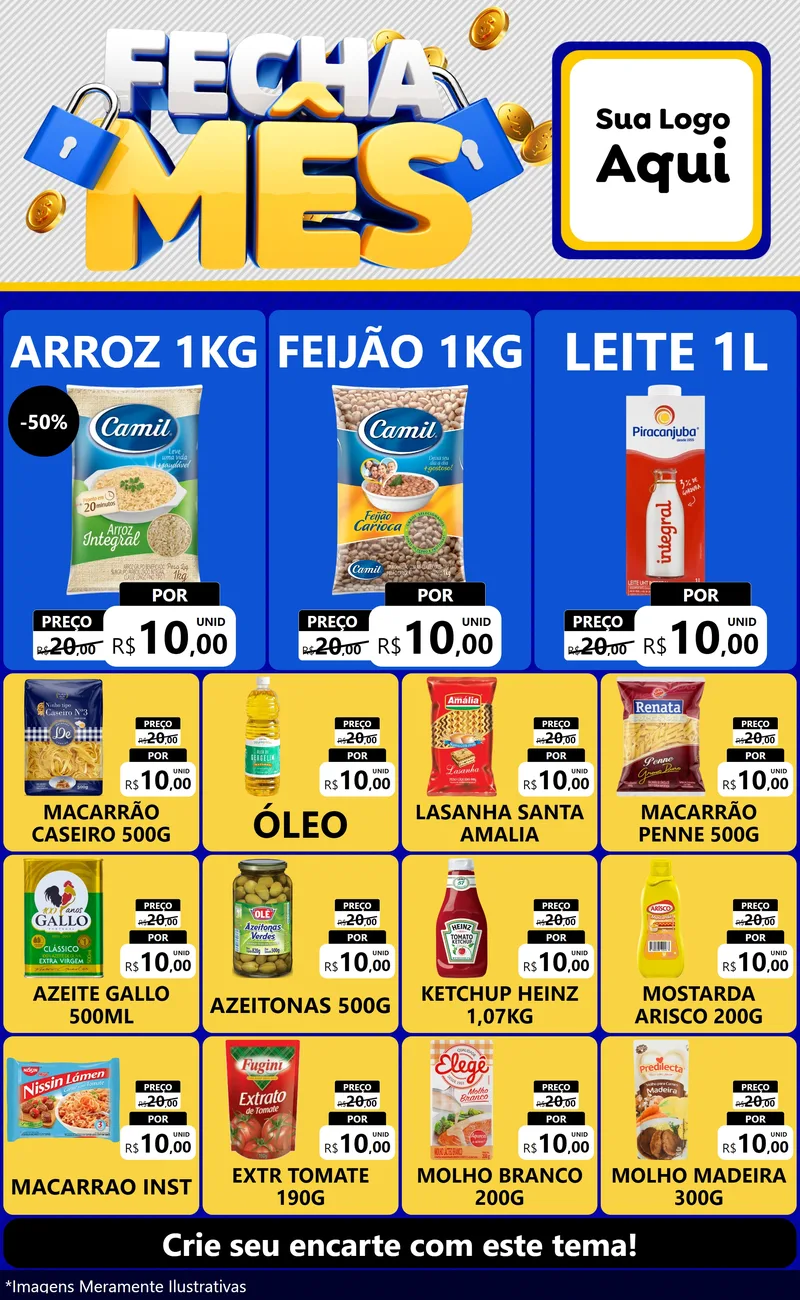 Modelo de Encarte para Encarte Grande com o tema Fecha Mês para Supermercado