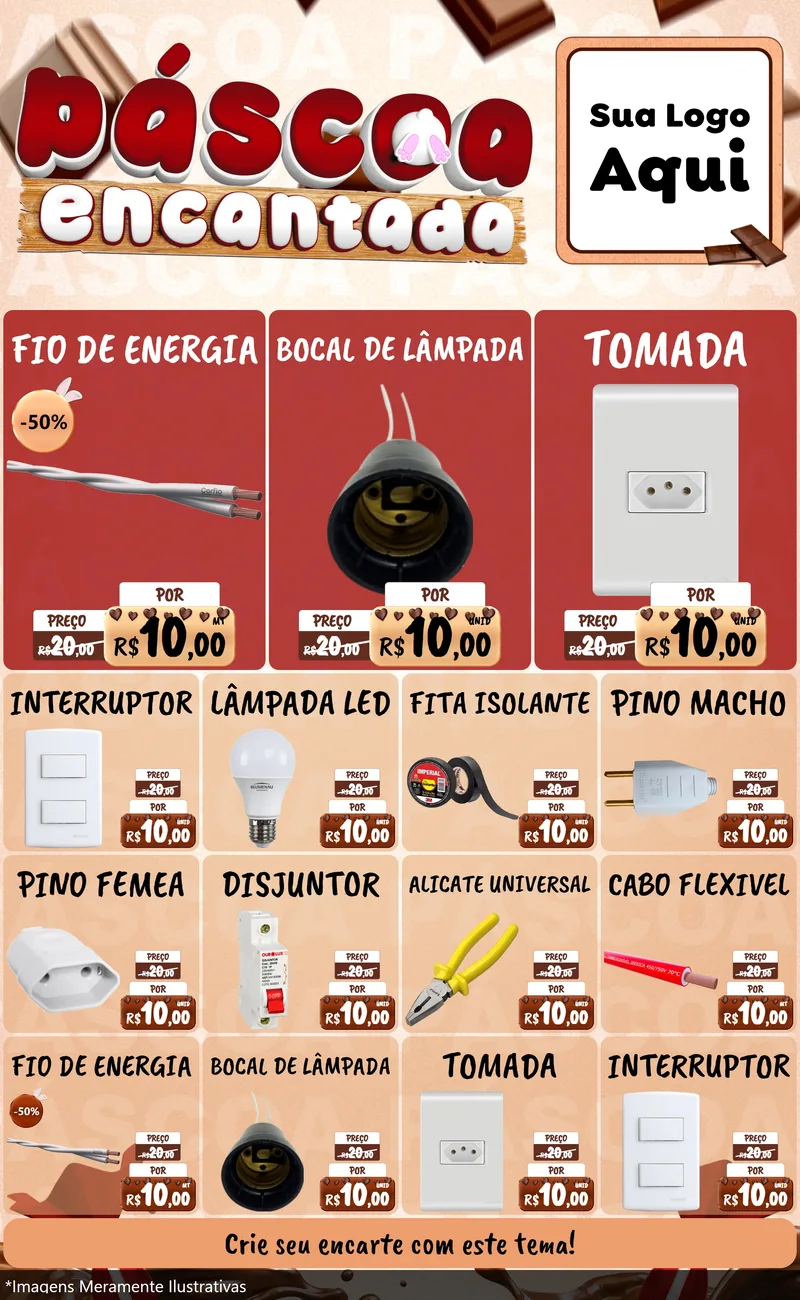 Modelo de Encarte para Encarte Grande com o tema Páscoa Encantada para Materiais Elétricos