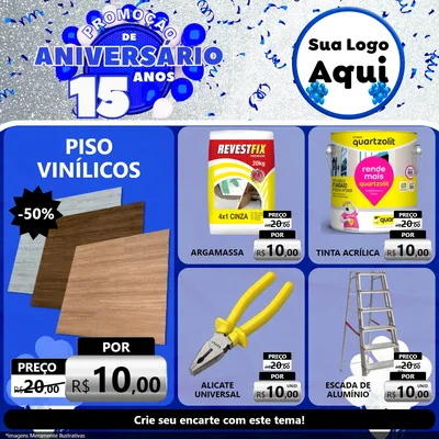 Modelo de Rede Social para Feed Facebook com o tema Promoção de Aniversário - 15 Anos para Material para Construção