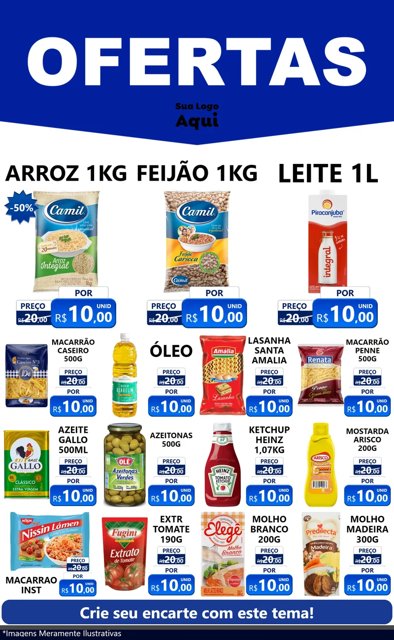 Modelo de Encarte para Encarte Grande com o tema Ofertas Azul Cartaz para Supermercado