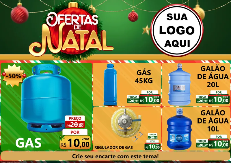 Modelo de Encarte para Encarte A4 Horizontal com o tema Ofertas de Natal para Água e gás