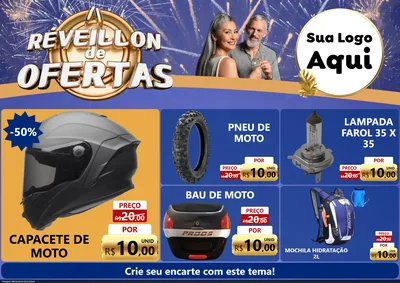 Modelo de Encarte para Encarte A4 Horizontal com o tema Réveillon de Ofertas para Moto peças