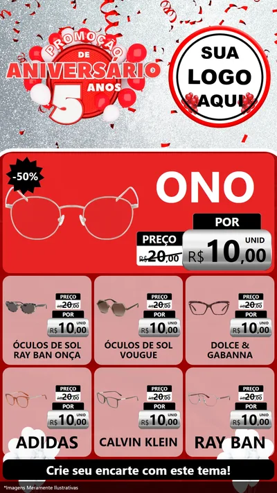Modelo de Rede Social para Stories com o tema Promoção de Aniversário - 5 Anos para Óticas