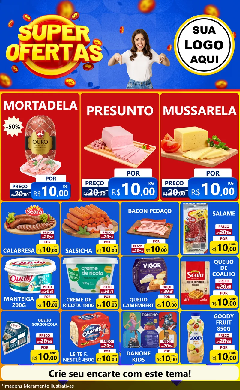 Modelo de Encarte para Encarte Grande com o tema Super Ofertas para Frios e Laticínios