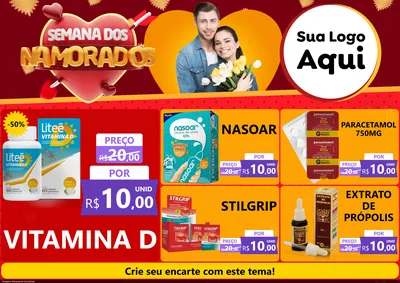 Modelo de Encarte para Encarte A4 Horizontal com o tema Semana dos Namorados para Farmácia