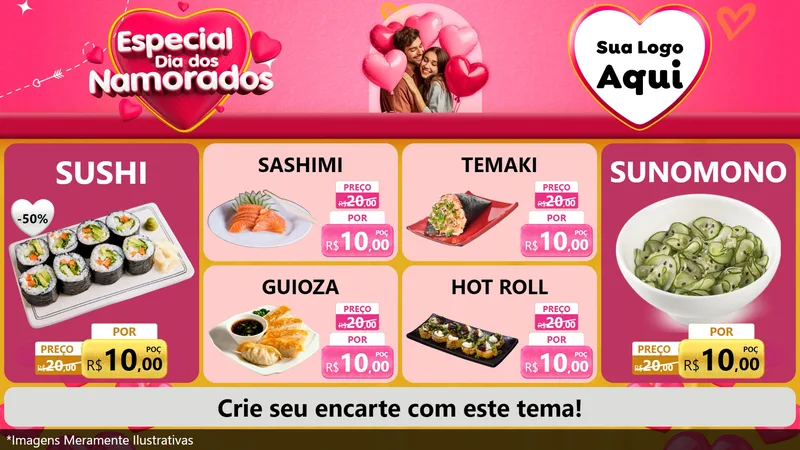 Modelo de TV para TV Horizontal com o tema Especial Dia dos Namorados para Comida japonesa
