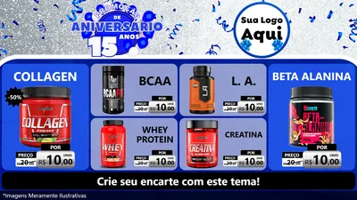 Modelo de TV para TV Horizontal com o tema Promoção de Aniversário - 15 Anos para Suplementos alimentares