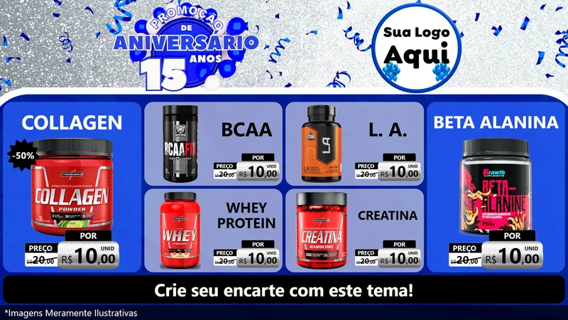 Modelo de TV para TV Horizontal com o tema Promoção de Aniversário - 15 Anos para Suplementos alimentares