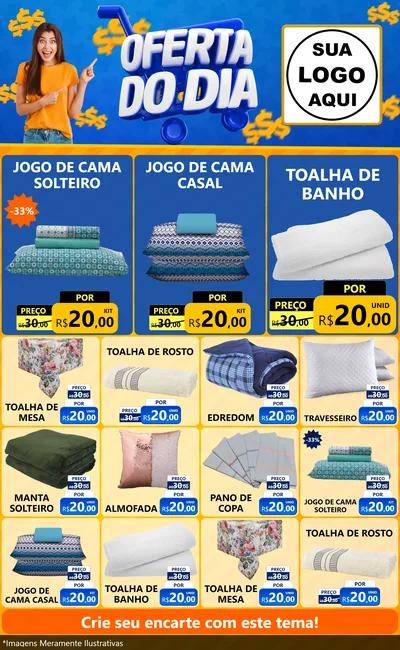 Modelo de Encarte para Encarte Grande com o tema Oferta do Dia para Cama, Mesa e Banho
