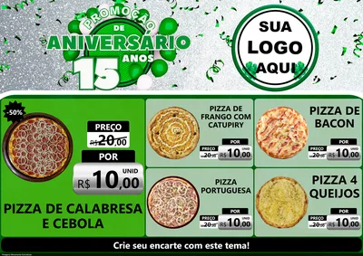 Modelo de Encarte para Encarte A4 Horizontal com o tema Promoção de Aniversário - 15 Anos para Pizzaria